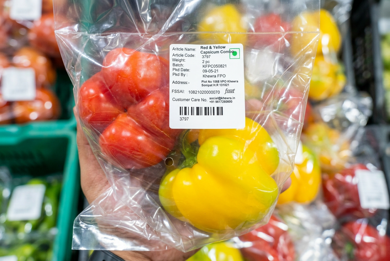 Red & yellow capsicum combo retail pack branded Khewra FPO