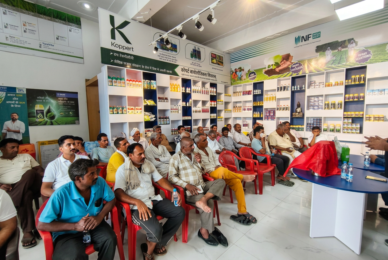 Farmer meeting on Koppert biologicals at the NF Mega Mart counter